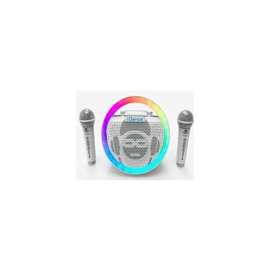 ALTAVOZ KARAOKE CON FORMA CIRCULAR Y LUCES DISCO. INCLUYE 2 MICROFONOS INHALAMBRICOS image 0