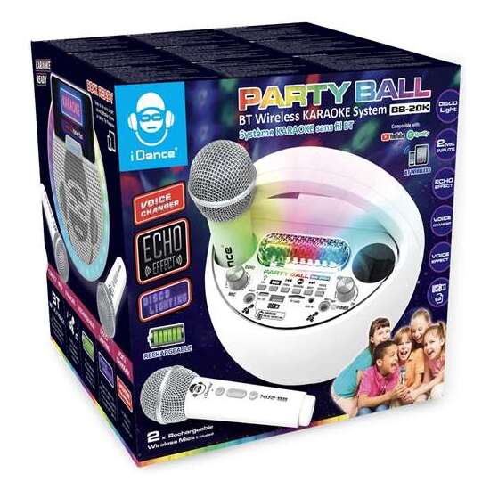 ALTAVOZ KARAOKE CON FORMA CIRCULAR Y LUCES DISCO. INCLUYE 2 MICROFONOS INHALAMBRICOS image 1