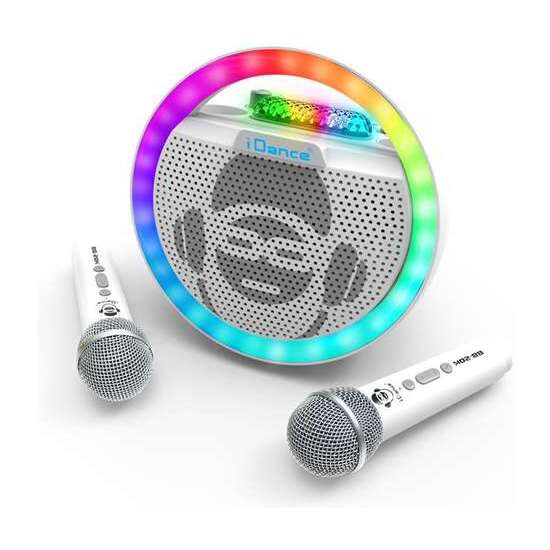 ALTAVOZ KARAOKE CON FORMA CIRCULAR Y LUCES DISCO. INCLUYE 2 MICROFONOS INHALAMBRICOS image 5