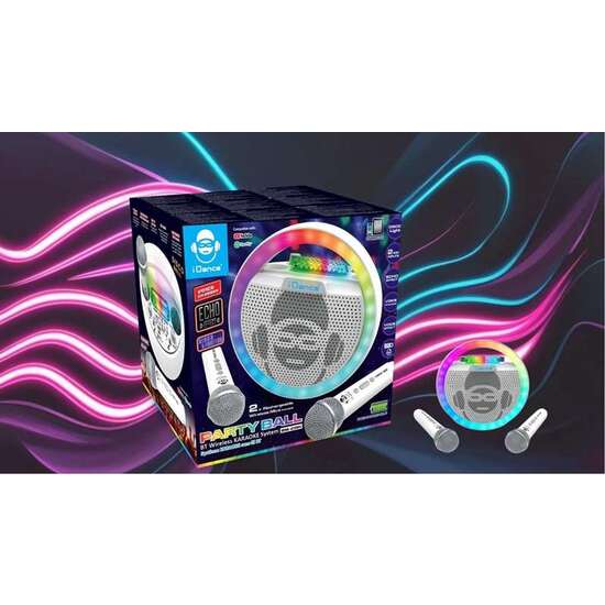 ALTAVOZ KARAOKE CON FORMA CIRCULAR Y LUCES DISCO. INCLUYE 2 MICROFONOS INHALAMBRICOS image 6