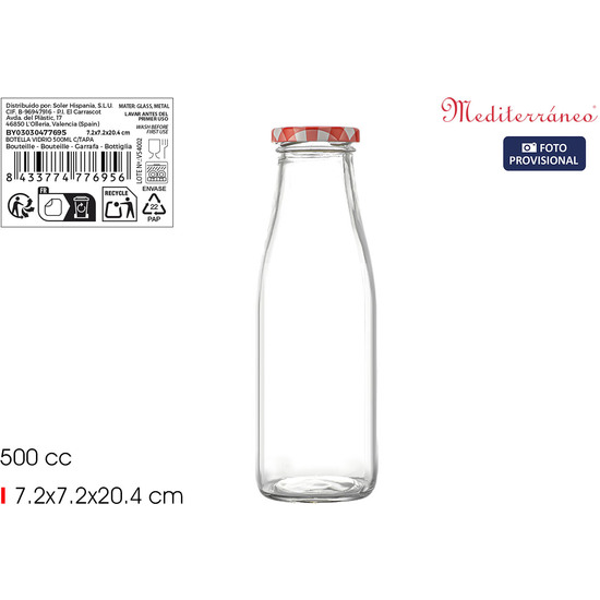 BOTELLA VIDRIO 500ML C/TAPA MEDITERRANEO image 1