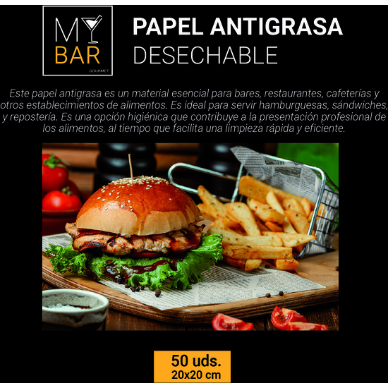 PAPEL ANTIGRASA BLANCO 20X20CM/50PC MY BAR image 0