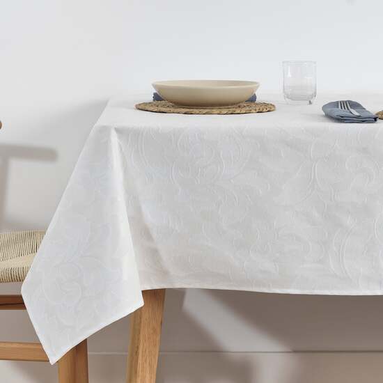 MANTEL ANTIMANCHAS JACQUARD MODELO ACACIA 3233 BLANCO 250X160 CM image 0