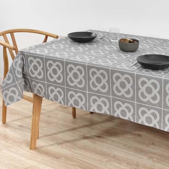 MANTEL ANTIMANCHAS JACQUARD MODELO ROURE 3760B GRIS MEDIO 250X160 CM image 3