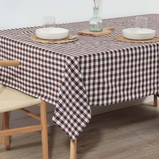 MANTEL VICHY CUADROS MARRÓN TACTO TELA 100X140 CM image 1