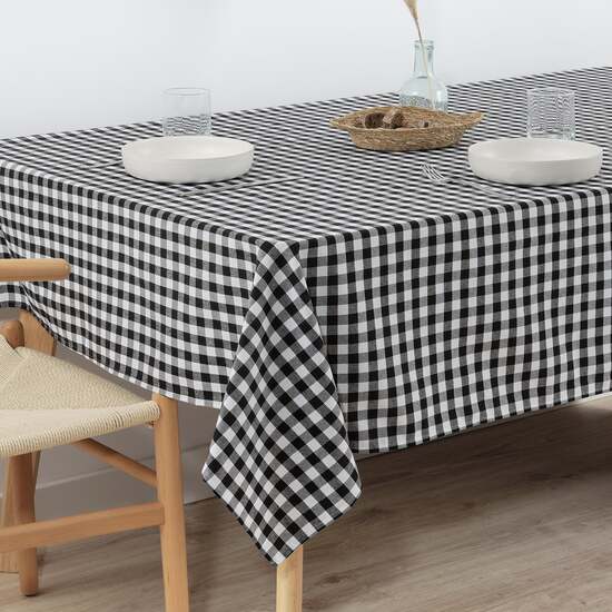 MANTEL VICHY CUADROS NEGRO TACTO TELA 100X140 CM image 1