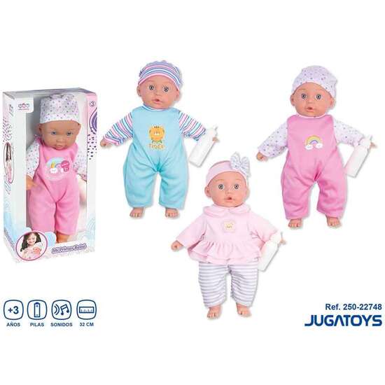 MUÑECO BEBE 32 CM CON  12 SONIDOS Y BIBERON image 0