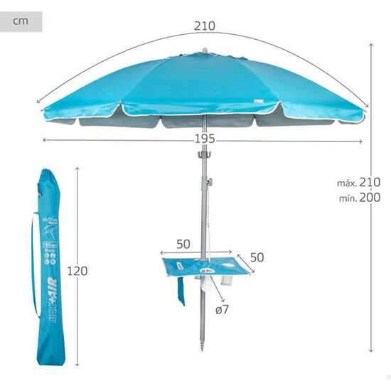 PARASOL DIAMETRO 210 CM  CON MESA PLEGABLE. COLOR AZUL. image 3