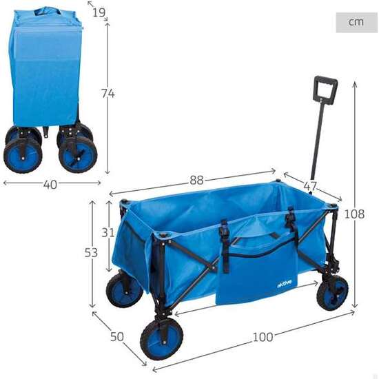 CARRO DE PLAYA PLEGABLE 88X47X53/108 CM CON BOLSILLO LATERA image 3