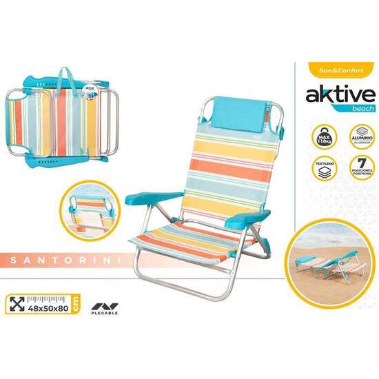 SILLA DE PLAYA PLEGABLE ALUMINIO 8 POSICIONES CON COJIN  SANTORINI. 47X49X82CM image 0