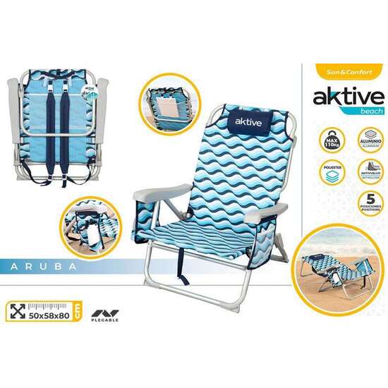 SILLA MOCHILA DE PLAYA PLEGABLE ALUMINIO XL 5 POSICIONES 64X63X28/82 CM image 0