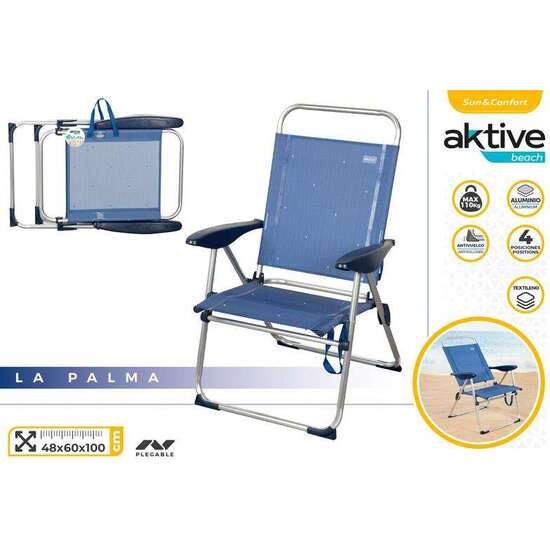 SILLA DE PLAYA PLEGABLE ALUMINIO 4 POSICIONES 65X60X38/96 CM image 0