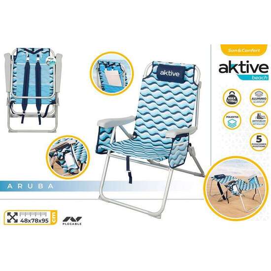 SILLA MOCHILA DE PLAYA PLEGABLE ALUMINIO XL 5 POSICIONES 64X63X43/105 CM image 0