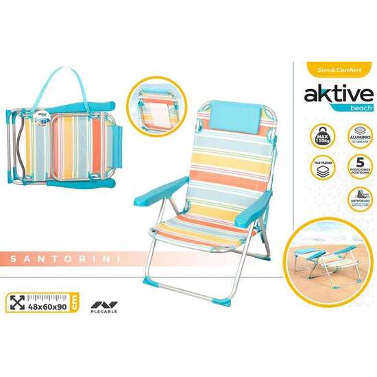 SILLA DE PLAYA ALTA ALUMINIO PLEGABLE CON COJIN Y ASAS 48X60X90 CM image 0