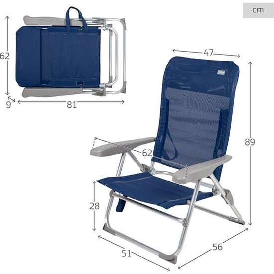 SILLA PLEGABLE SLIM ALUMINIO 6 POSICIONES 47X56X89CM CON ASAS. image 3