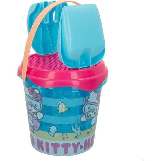 CUBO DE PLAYA HELLO KITTY DIAMETRO 18CM CON PALA,RASTRILLO Y 3 MOLDES. image 1