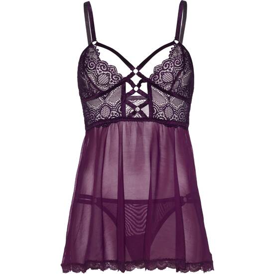 SHEER LACE BABYDOLL AND STRING PLUM image 2