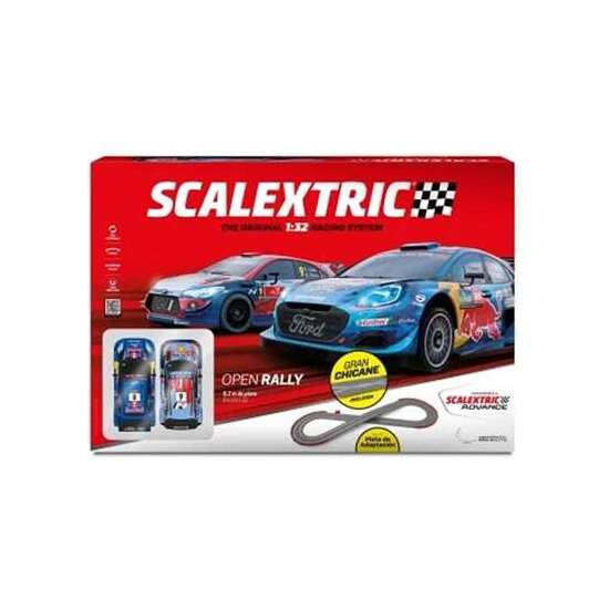 PISTA SCALEXTRIC OPEN RALLY. INCLUYE COCHES CON LUZ,MANDO CON TURBO ,VALLAS,PUENTE,RAMPA 5,2 METROS DE PISTA. 233X77 CM. image 1