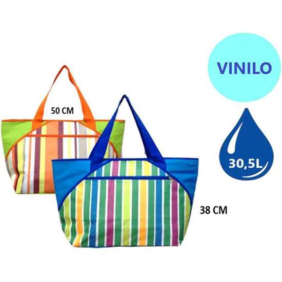 NEVERAS 30,5 LITROS   COLECCIÓN MONTESCA PEVA TEJIDO:  POLYESTER 600D/PE ;3MM PE FOAM;INTERIOR ACABADO PEVA MEDIDAS: 50X16X38CM AZUL NARANJA image 1