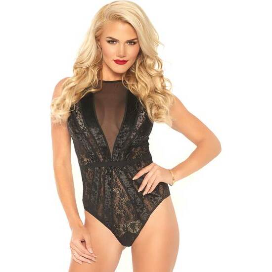 LACE TEDDY WITH SNAP CROTCH BLACK image 0