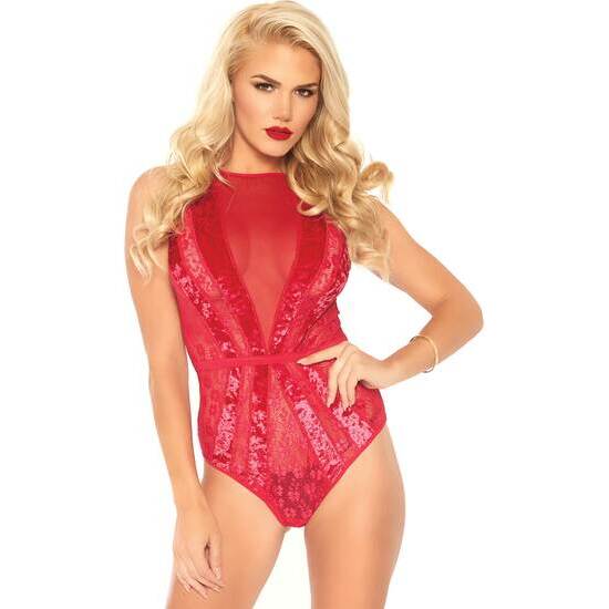 LACE TEDDY WITH SNAP CROTCH RED image 0