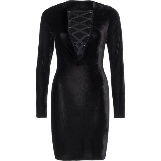 VELVET LONG SLEEVED DRESS BLACK image 2