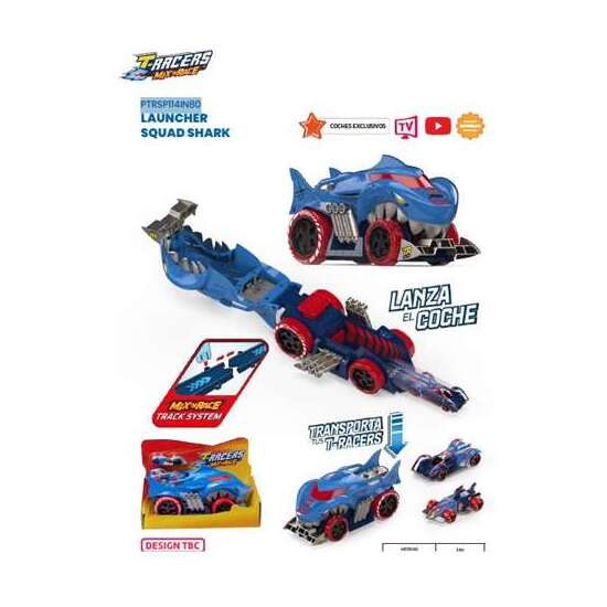 CAMIÓN LANZADOR T-RACERS S FORMA TIBURÓN SHARK SQUAD LAUNCHER. INCLUYE 2 COCHES EXCLUSIVOS. 21X26.5X10.5 CM image 0