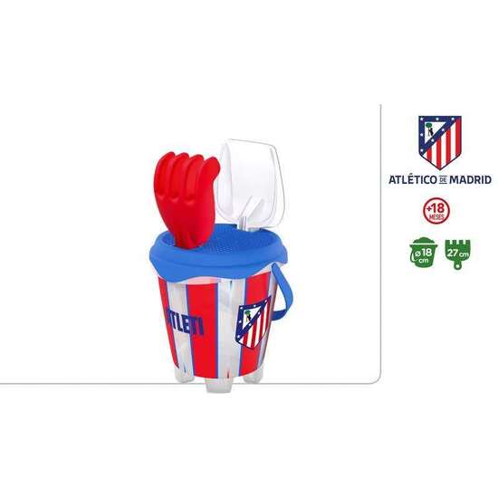 ATLETI-CUBO PLAYA CASTILLO ATLETICO DE MADRID DIAMETRO 18CM CON PALA,RASTRILLO Y CEDAZO. image 0