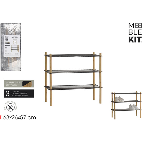 ESTANTERIA METALBAMBU RECT.3 NIVEL MOBLEKIT image 0