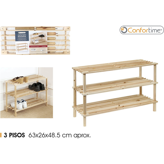 ZAPATERO MADERA 3 PISOS NATURAL CONFORTIME image 0