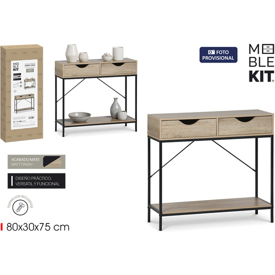 MUEBLE CON 2 CAJONES MADERAMETAL MOBLEKIT image 0