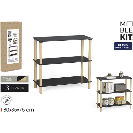 ESTANTERIA MADERA RECT.3 NIV.BLACK MOBLEKIT image 0
