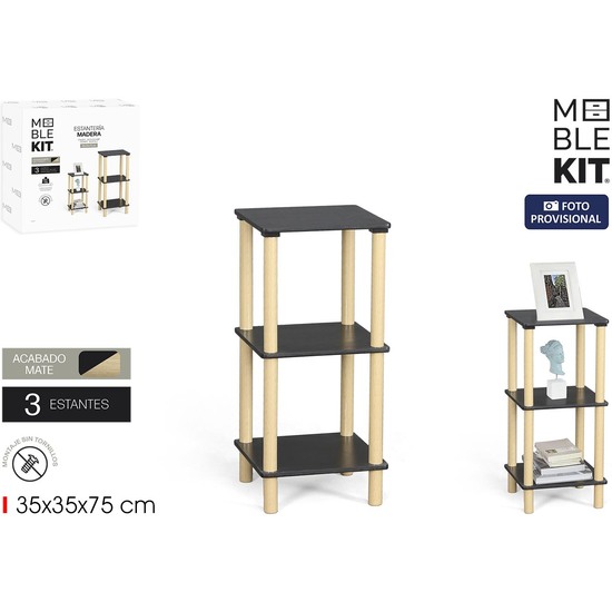 ESTANTERIA MADERA CUADR.3 NIV.BLACK MOBLEKIT image 0