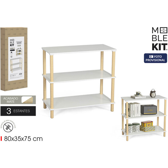 ESTANTERIA MADERA RECT.3 NIV.WHITE MOBLEKIT image 0