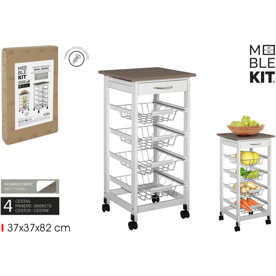 CARRITO VERDULERO 4 NIVELES C/CAJON MOBLEKIT image 0