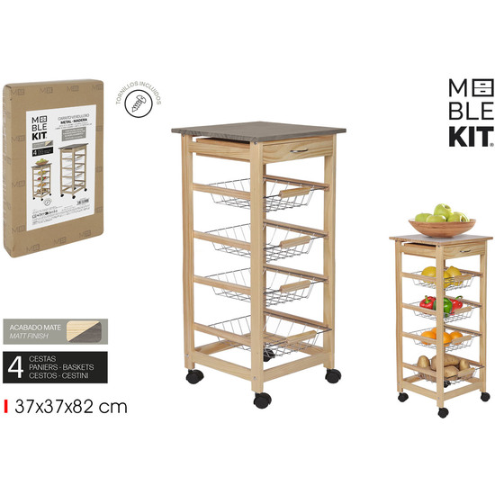 CARRITO VERDULERO 4 NIVELES C/CAJON MOBLEKIT image 0