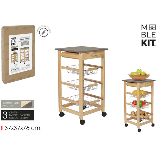 CARRITO VERDULERO 3 NIVELES C/CAJON MOBLEKIT image 0