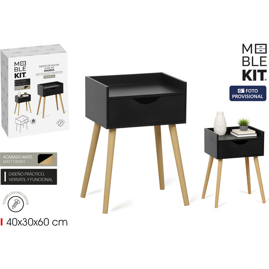 MESITA NOCHE AUX.C/CAJON MAD.BLACK MOBLEKIT image 0