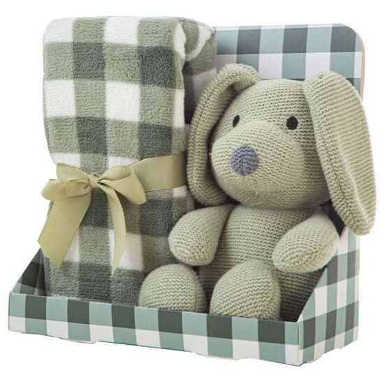 PELUCHE PERRO 26 CM CON MANTA A CUADROS 90X75 CM - MODELOS SURTIDOS image 1