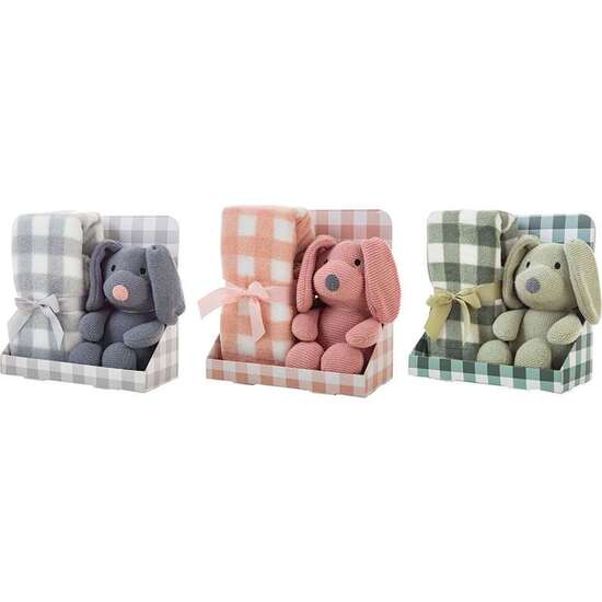 PELUCHE PERRO 26 CM CON MANTA A CUADROS 90X75 CM - MODELOS SURTIDOS image 3
