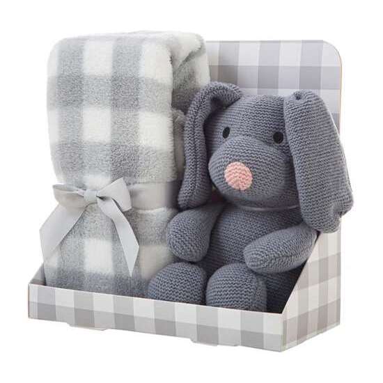SET CAJA MANTA CUADROS 90 X75 CM GRIS + PERRO 26 CM image 1