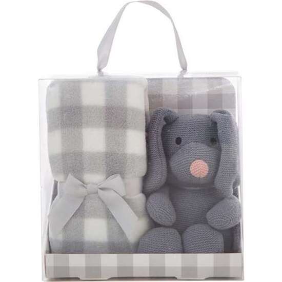 SET CAJA MANTA CUADROS 90 X75 CM GRIS + PERRO 26 CM image 2