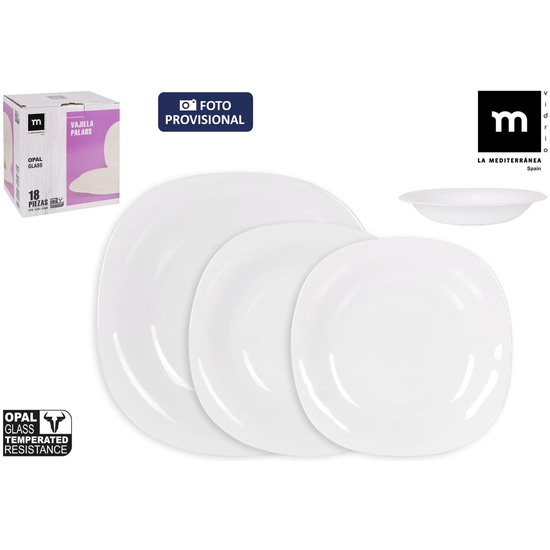 VAJILLA 18PCS CUAD.OPAL PALAOS MD image 0