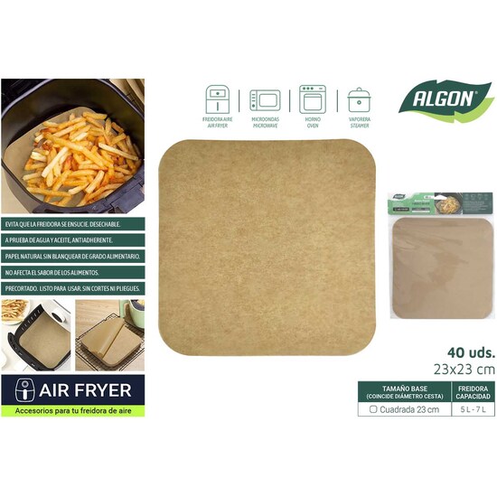 144 SET40 PAPEL AIRFRYER CUADRAD.23CM ALGON image 0