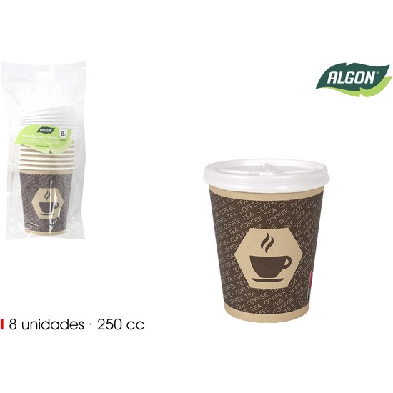 SET8 VASO CARTON CAFE C/TAP 250CC ALGON image 0