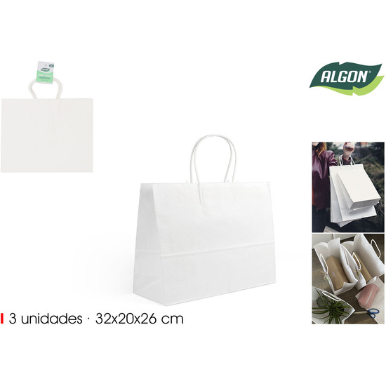 SET3 BOLSA PAPEL BLANCO 32X20X26CM ALGON image 0