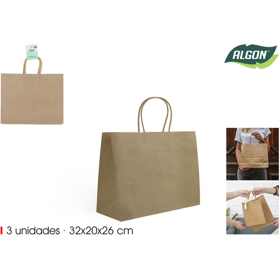 SET3 BOLSA PAPEL KRAFT 32X20X26CM ALGON image 0