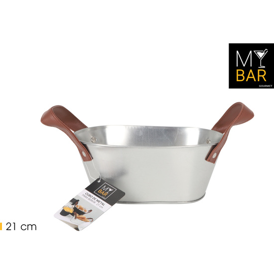 CUBO METAL RECT.ASAS PIEL GREY 21CM MY BAR image 0