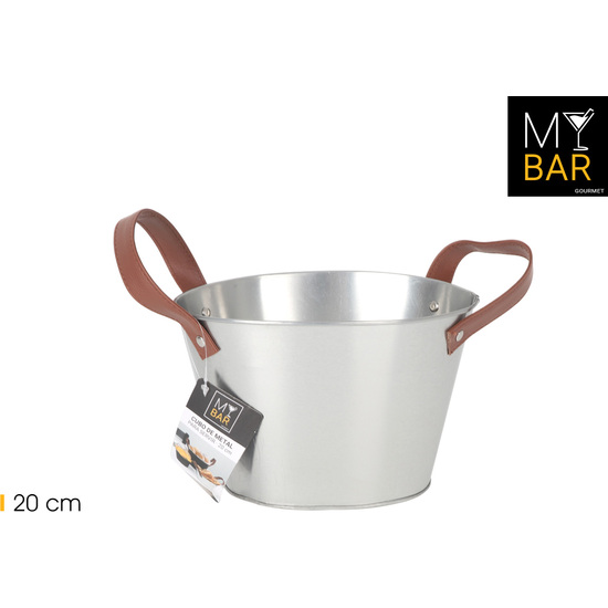 CUBO METAL OVAL.ASAS PIEL GREY 20CM MY BAR image 0