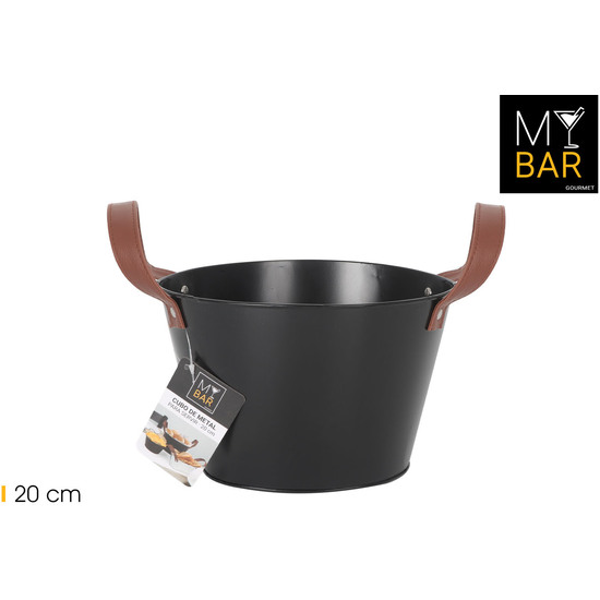 CUBO METAL OVAL.ASA PIEL BLACK 20CM MY BAR image 0